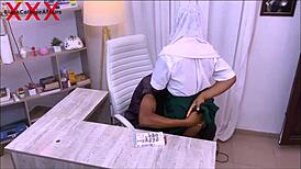 naughty petite 18+ ebony student gets hot fuck on office desk with big cock