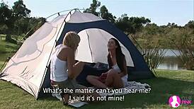 Lesbian Camping Trip With Blonde And Brunette Teens Kissing Outdoors In High Definition