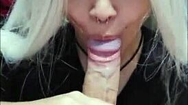 White wolf and white moon perform deepthroat blowjob, sucking balls to the head