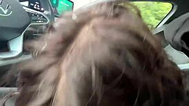Narrative fast and furious blowjob in car on public road