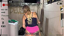 Blonde Maid with Big Ass Shakes in Tight Shorts