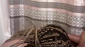 Amateur girl gives a blowjob and handjob to a guy with a big cock while he's on the toilet.