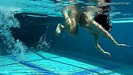 Jessica Lincoln, the small tatted Russian teen, strips by the pool for fun.