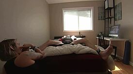 Milf Teases Bound Boyfriend's Cock Hard