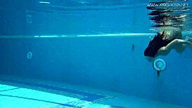 Jessica Lincoln, the small tatted Russian teen, strips by the pool for fun.