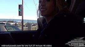 barely 18 skinny blonde risks it all masturbating in the car while driving 😏