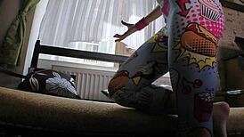 Check out this teen stripping off her dirty spandex leggings to show her sexy ass