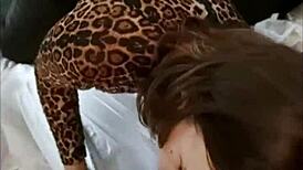 French Amateur in Black Leather Pants Rimming POV