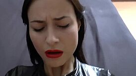 fucking a girl in latex at home, cum on ass and cool tits