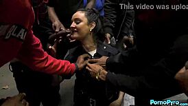 Eliza Ibarra, a police officer, gives oral sex to a group of black thugs