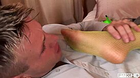 angelica heart and madison parker in fishnet nylon stockings get into a group foot fuck with blowjobs and deepthroats