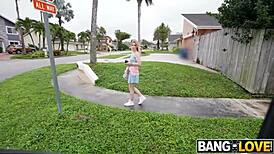 Blonde amateur gives interracial blowjob in missionary!