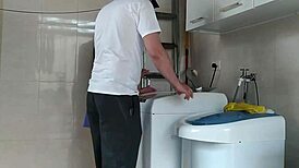 Wife provokes technician with bold seduction, leading to anal creampie and blowjob