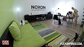 omg, this teeny brunette is fucking and sucking her boss at work, getting a creampie! 😍