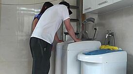 Wife provokes technician with bold seduction, leading to anal creampie and blowjob