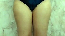 Chubby Indian woman with big natural tits masturbates in bathroom, begging for fuck.