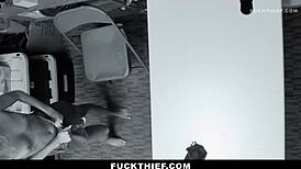 Blonde Thief Caught Stealing Bent Over Punished with Monster Cock in Garage