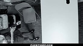 Blonde Thief Caught Stealing Bent Over Punished with Monster Cock in Garage