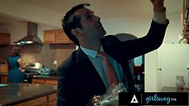 Girlsway lonely woman cheats with boss wife Angela White, scissoring at couple dinner