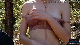 Country girl Jennifer strips outdoors, big ass and hairy pussy exposed