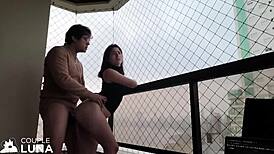 Casada Safadinha Sucks Big Cock And Fucks Wet Pussy On Balcony For Public Cumshots