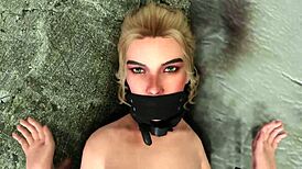 Bound in Skyrim's shadows, sexy blonde wife Gerdur endures rough bondage and intense assfucking. Dark desires unfold in 3D porn with anal play.