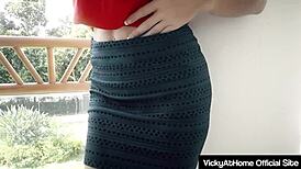 Blonde milf Vicky Vette strips down and fingers her wet pussy on camera