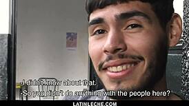 Sexy Latino boy covered in cum by four hung guys