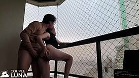 Casada Safadinha Sucks Big Cock And Fucks Wet Pussy On Balcony For Public Cumshots