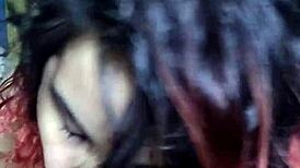 Sucking his dick with big tits