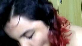 Sucking his dick with big tits