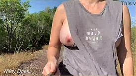 hey, wanna see my wife flash her tits in a ripped shirt publicly?