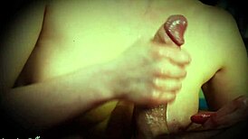 Milf with natural big tits gives perfect titjob and handjob on oiled big dick of husband