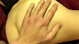 Skinny white girl gets deepthroated at gangbang party, ending with facial cumshot