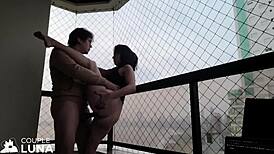 Casada Safadinha Sucks Big Cock And Fucks Wet Pussy On Balcony For Public Cumshots