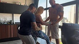 Two Trainers Fuck Blonde Gym Student's Tight Pussy Emotionally