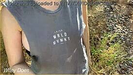 hey, wanna see my wife flash her tits in a ripped shirt publicly?