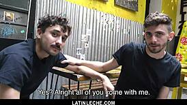 Sexy Latino boy covered in cum by four hung guys