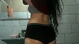 I’m hiding in the bathroom, flashing my pussy again with raw need