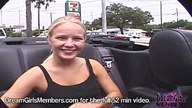 Hot blonde flashes topless while riding in my convertible.
