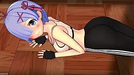 Rem prepares for sport day with intimate cartoon encounter.