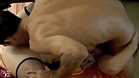 French amateur in satin lingerie gets blowjob, rimming, doggystyle