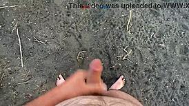 A brunette hentai girl masturbates under a bridge