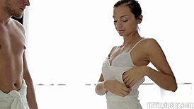 Ludmila's virgin massage turns hardcore with her new client.