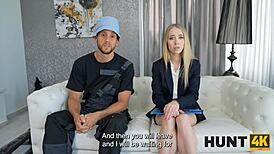 old cuckold watches blonde in uniform getting pounded by monster cock.