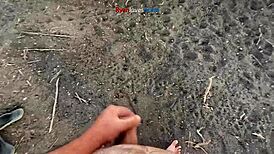 A brunette hentai girl masturbates under a bridge