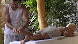 The busty blonde babe gets her feet jizzed in hardcore fetish