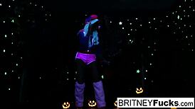 two hot blondes share halloween scare with big tits