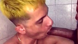 Interracial teen sneaks for big black cock blowjob