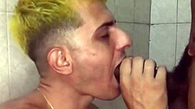 Interracial teen sneaks for big black cock blowjob